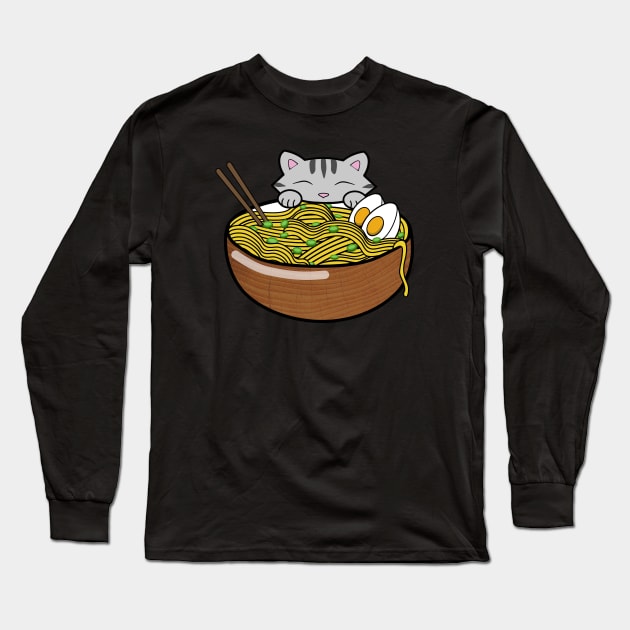 Cute Cat Eating Ramen Long Sleeve T-Shirt by Purrfect